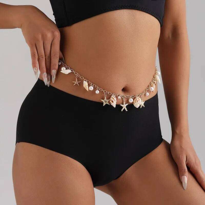 Seashell for Women Boho Conch Pearl Starfish Chains Waist Summer Beach Body Jewelry H260228