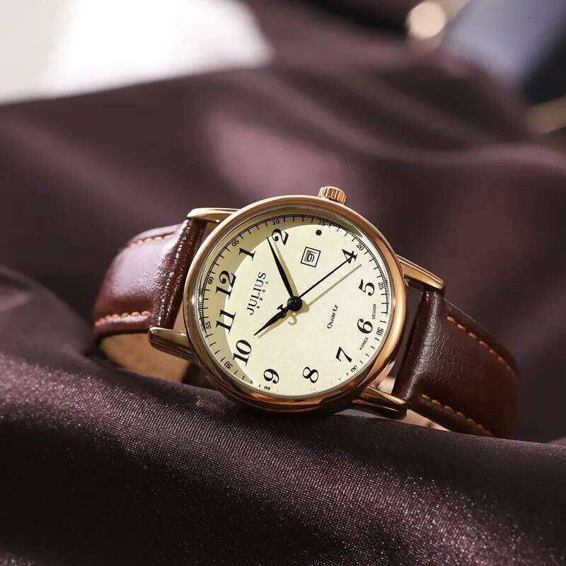 Julius es JA-508 Antique Large Nunber Easy Read Dial Auto Date Casual Leather Band Women Quartz Wrist H260228