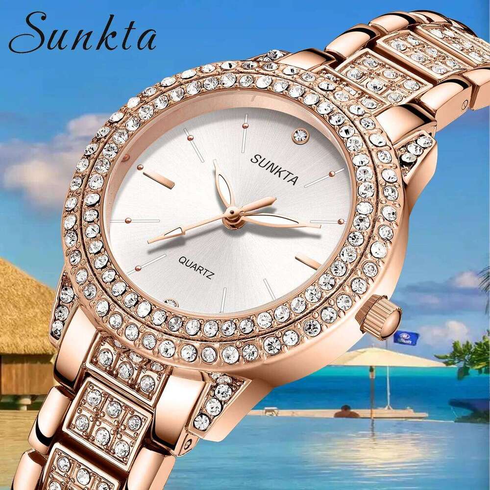 SUNKTA Womens es Fashion Original Quartz Wrist for Ladies Roman Dial Dazzling Diamond Waterproof Luminous Luxury H260228