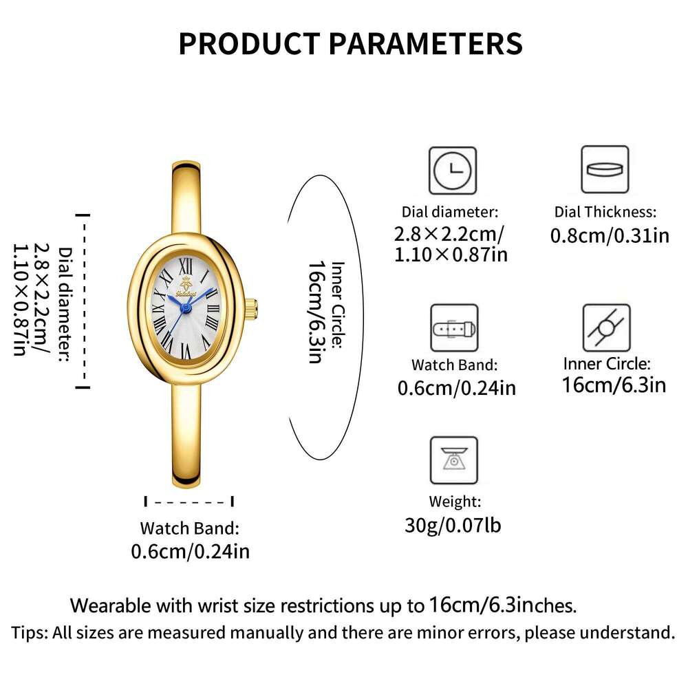 YaLaLuSi Brand Women's Quartz Light Luxury Oval Gold Roman Numerals Wristlet Vintage Fashion Gift box H260228