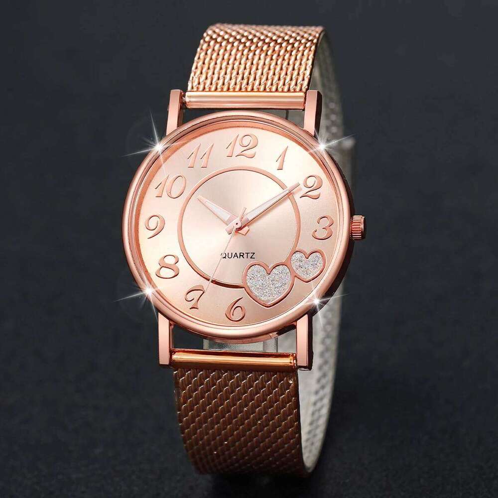 2PCS/Set Fashion Heart Dial Women's Quartz Plastic Band Analog es SetWithout Box H260228