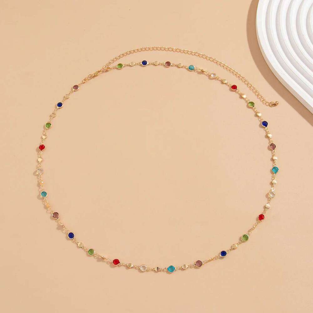 IngeSight.Z Simple Colorful Geometric Crystal Waist Belly for Women 2024 Trendy Bikini Thin Belt Chain Body Jewelry H260228