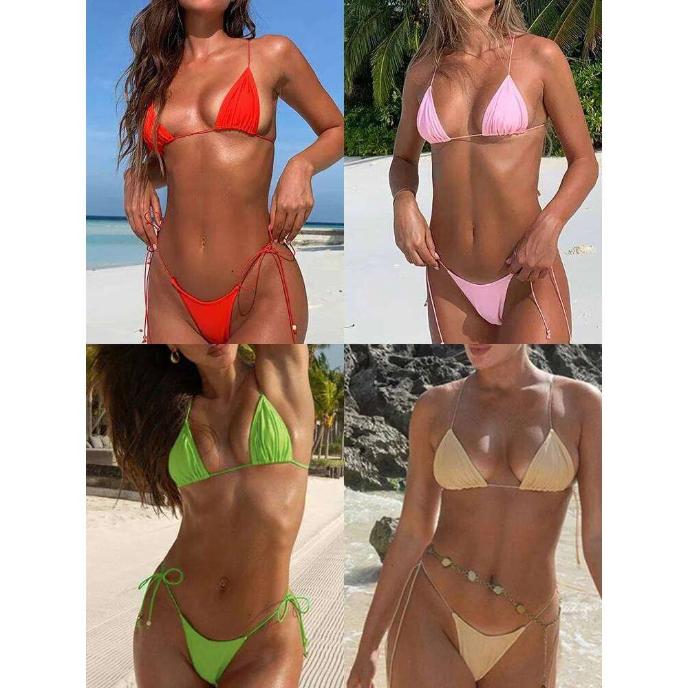 ZRTAK Sexy Bikinis Triangle Micro Swimwear Women Bathing Suit Pleated Blue Swimsuit Females Bikini Sets Thong Biquinis Z260301