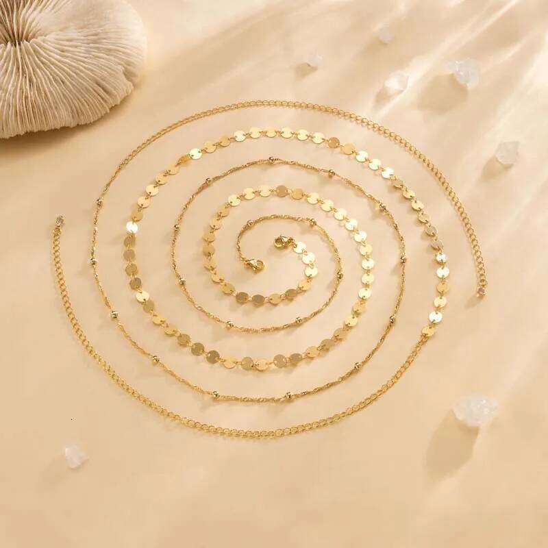Fashion Gold Color Double Layer Beaded Waist for Women Simple Metal Round Sequin Body Chain Beach Jewelry Accessories H260228