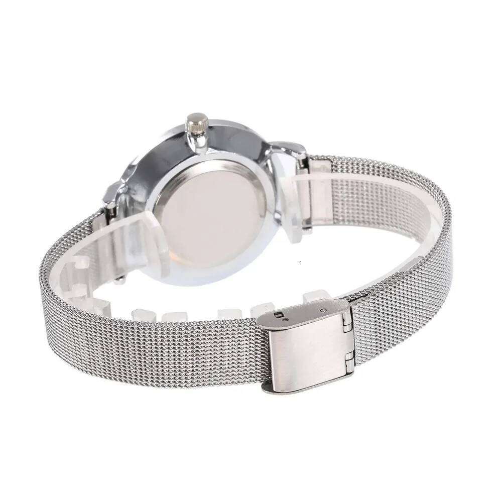 Silver Women Fashion es Minimalist Flowers Ladies Wristes Simple Stainless Steel Mesh Strap Woman Quartz Clock H260228