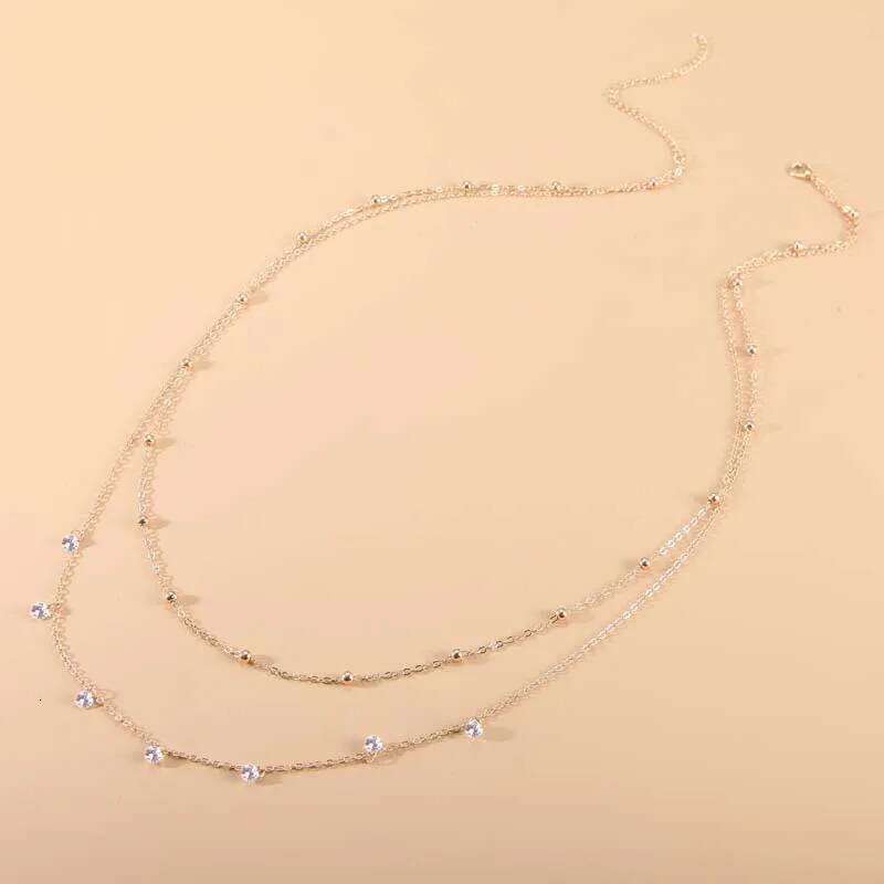 Simple Metal Zircon Tassel Waist for Women Fashion Gold Color Crystal Beaded Double Layered Belly Chain Body Jewelry H260228
