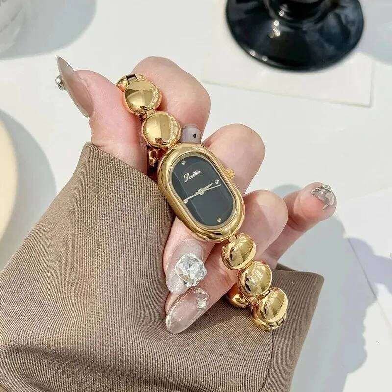 New Vintage Women's Fashion Small Dial Gold Ladies Clock Brand Quartz Wrist es H260228