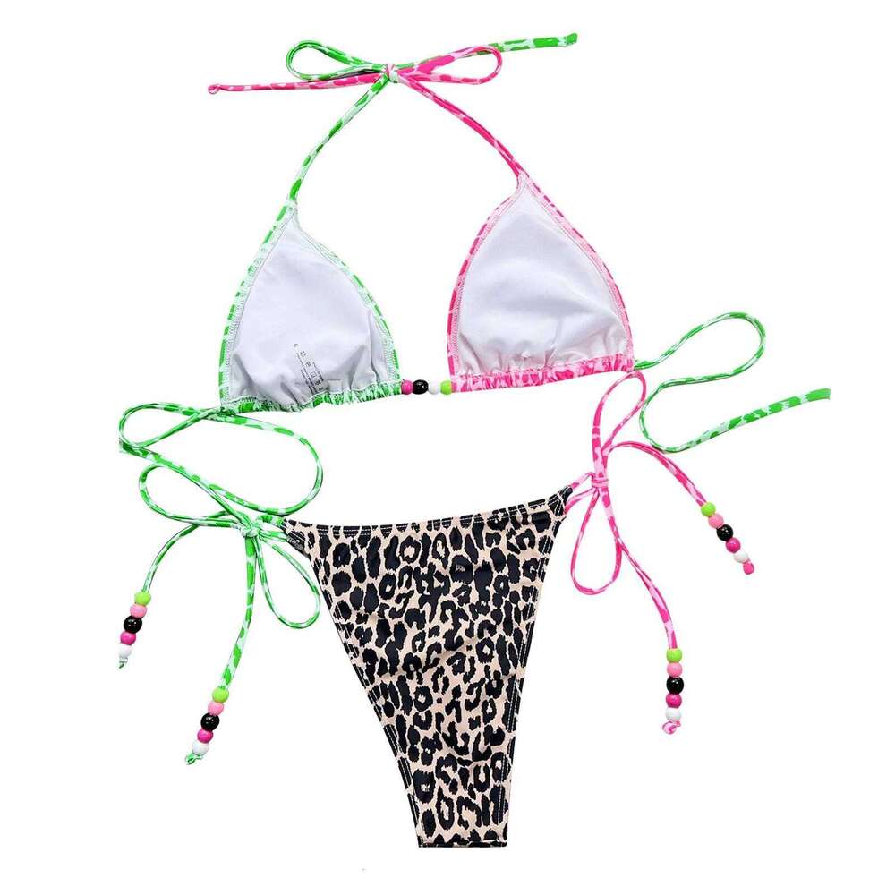 2026 Bikini Womens Triangle Wrapped Leopard Swimsuit Two-Piece Lace-Up Swimwear Sexy Micro Bikinis Sets Beach Outfits For Women Z260301