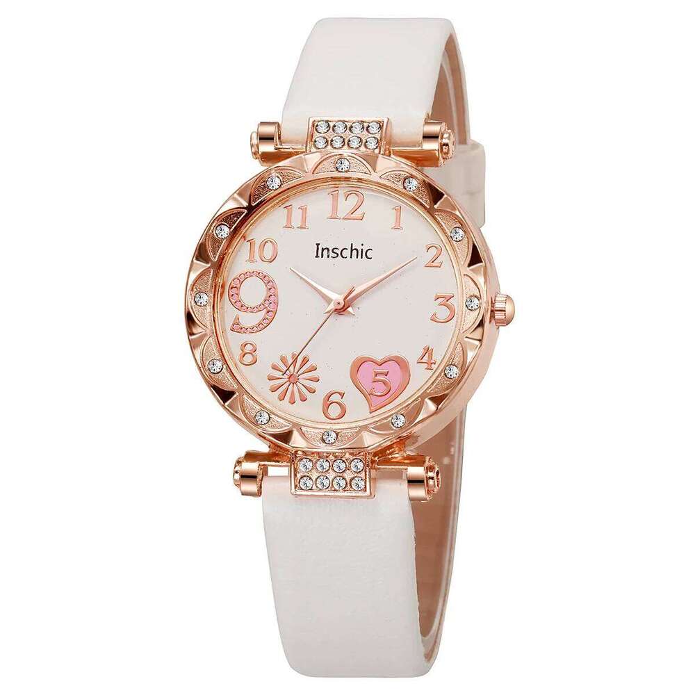 New Lovely Diamond Heart Leather Strap Women's Quartz for Christmas and Halloween Gifts H260228