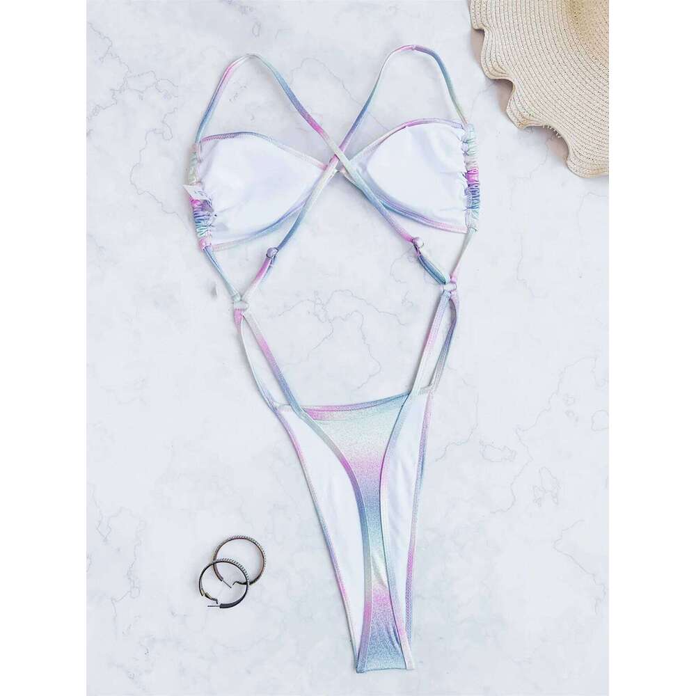 sexy gillter Gradiente rainbow backless bikinis one piece swimsuit bodysuits Swimwear Biquini conjunto de bikini tankini Z260301