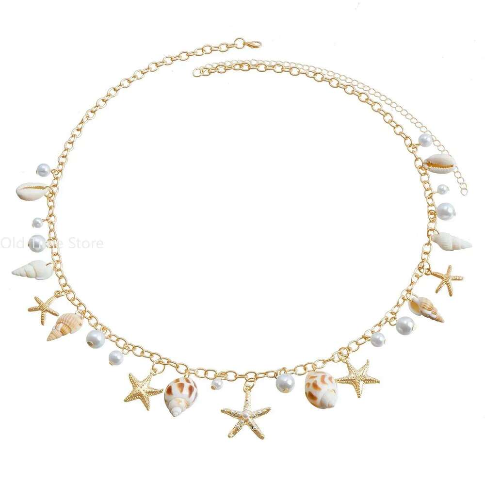 Fashion Natural Shell Conch Sea Star Imitation Pearl Tassel Pendant Waist for Women Retro Sexy Gold-plated Body Chain Jewelry H260228