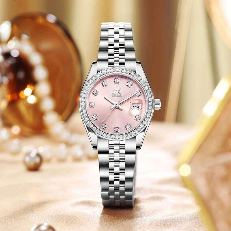 UTHAI CQ484 Fashionable women's light steel strip, waterproof diamond inlaid quartz , exquisite clock gift H260228