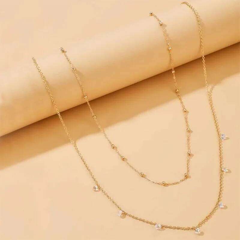 Simple Metal Zircon Tassel Waist for Women Fashion Gold Color Crystal Beaded Double Layered Belly Chain Body Jewelry H260228