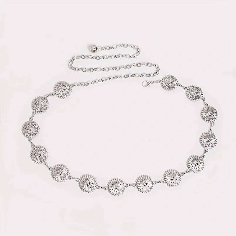 Boho Hollow Out Daisy Flower Belts Metal Waist Chain Vintage Adjustable Body Jewelry Dress Waistband for Women Girls H260228