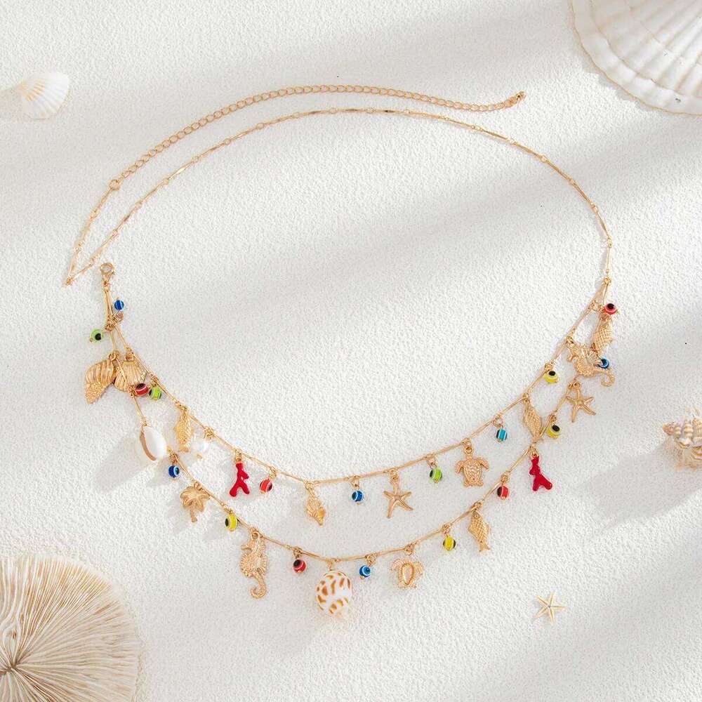 Personality Women's Body Multi-Element INS Style Metal Thin Waist Chain Gold Pendant Double-Layer Versatile Belt H260228