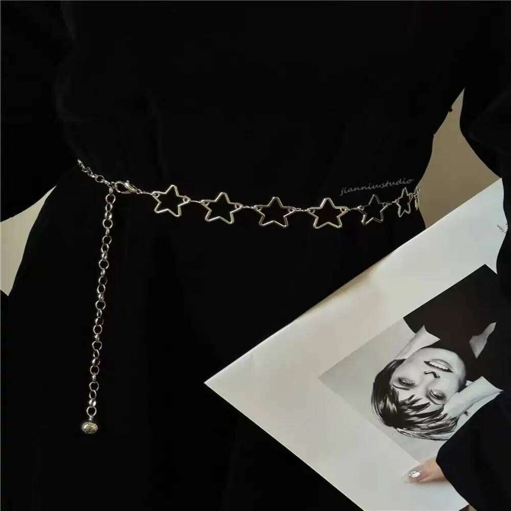 Fashion Punk Style Metal Belts Retro Decorative Hollow Out Stars Belt Clothing Accessories Dress Waist Chain H260228