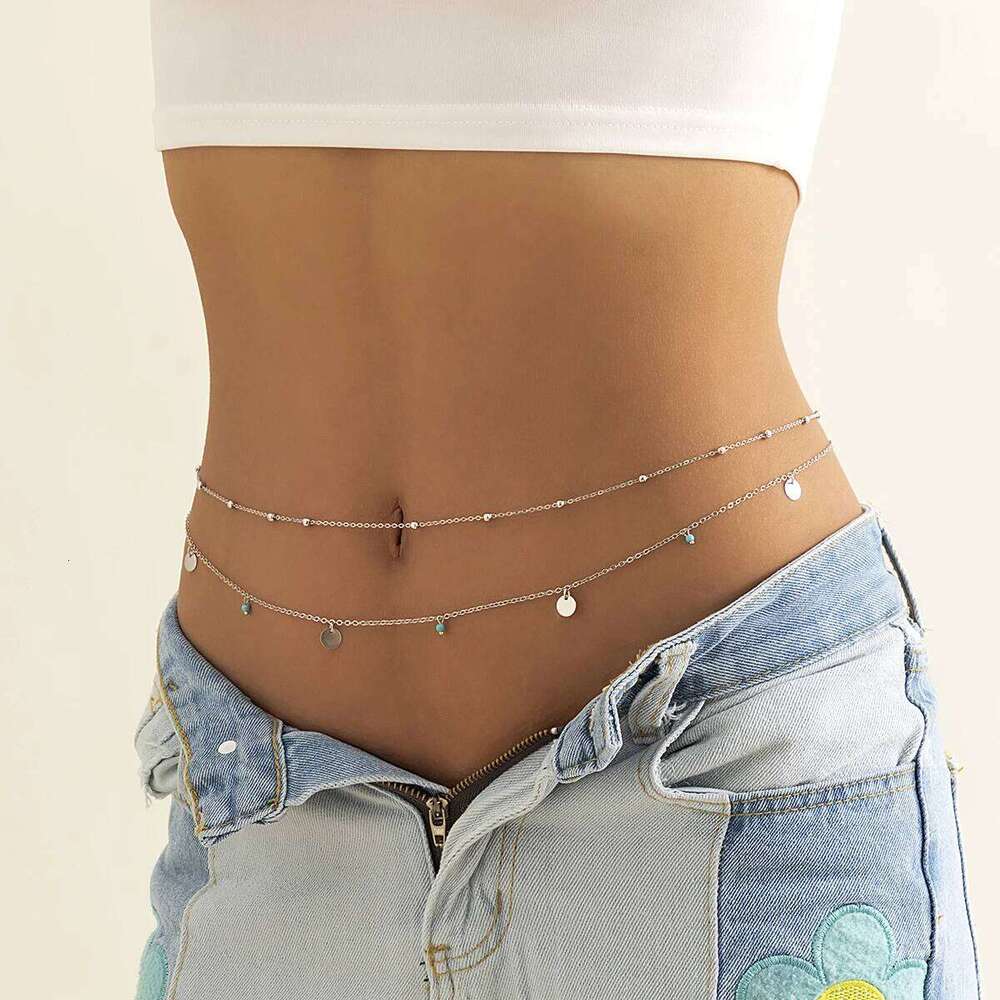 Ingemark 2Pcs/Set Boho Minimalism Waist Beads Chain for Women Summer Bikinis Vintage Geometric Sequins Belly Belt Body Jewelry H260228