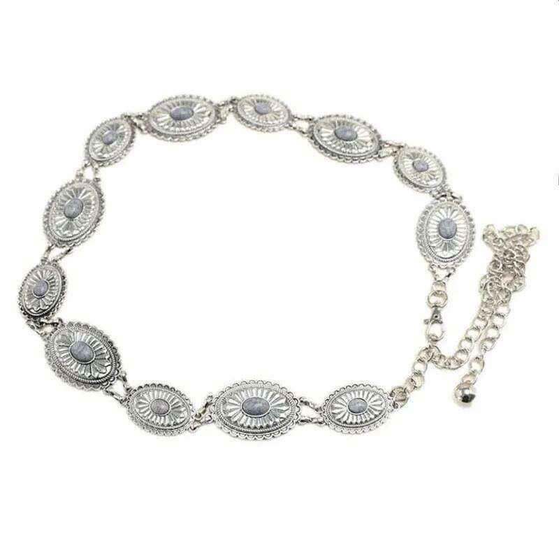 Vintage Punk Metal Hip Hop Style All-match Embossed Waist Chain Womans Belt For Dress High Belts for Women H260228