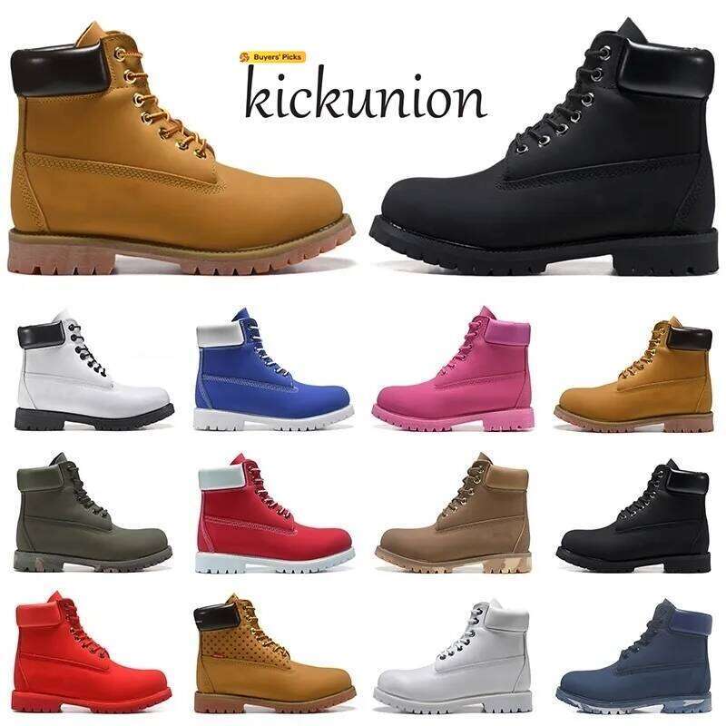 Top Designer Tims Men Women Yellow Martin Ankle Boots Cowboy Shoes Outdoor Sports Black White Brwon Pink Red Army Green Grey High Top Boots With Box