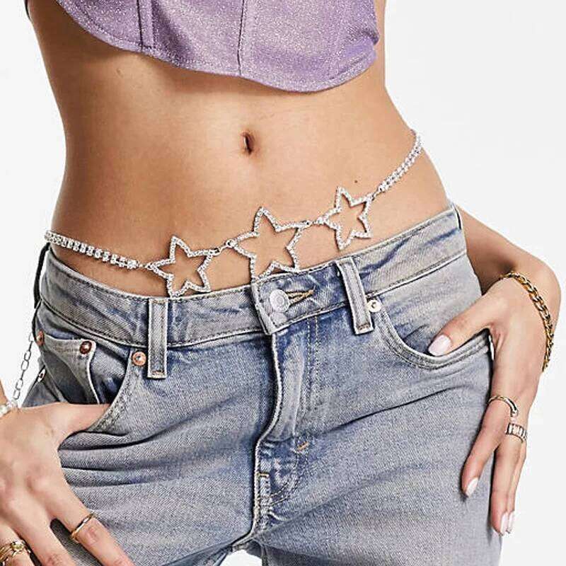 Fashionable Monolayer Star Shaped Rhinestone Waist Nightclub Women's Body Chain Jewelry H260228