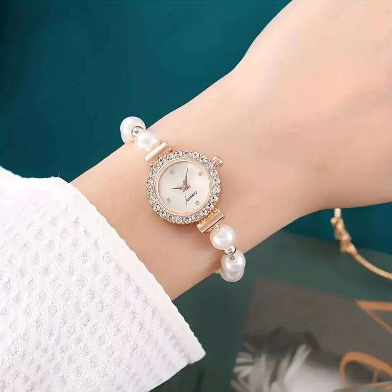 1/2PCS Elegant Rhinestone Women es Fashion Pearl Band Ladies Quartz WristReloj MujerWithout Box H260228