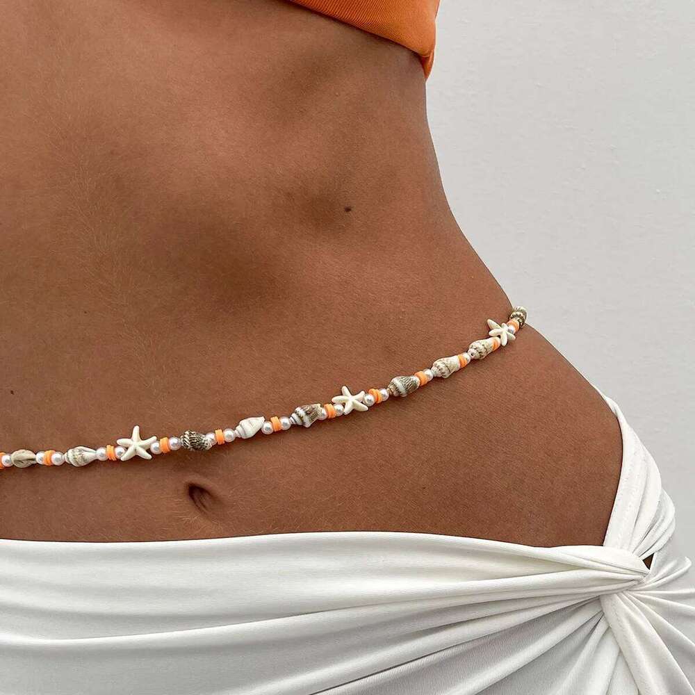 Fashion Pearl Starfish Conch Waist for Women Girls Sexy Acrylic Rice Beaded Body Chain Bikini Beach Jewelry Accessories H260228