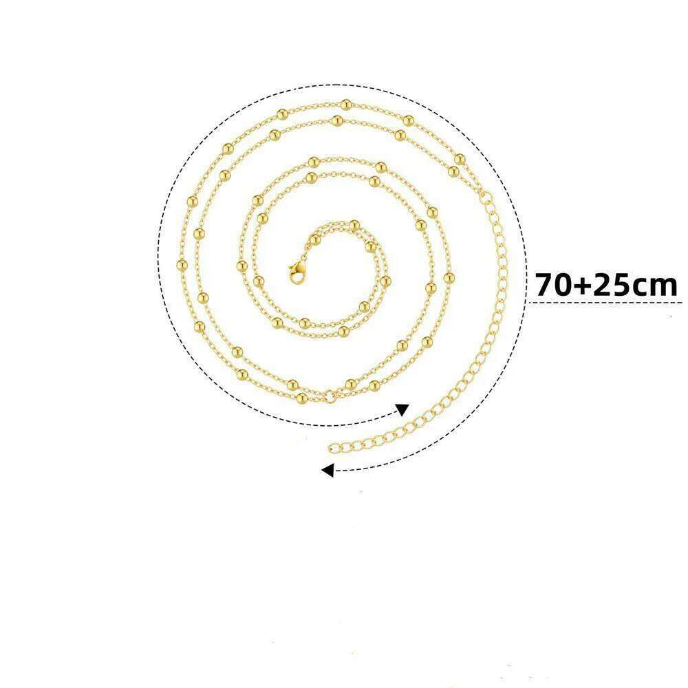 2025 New STAINLESS STEELGold Color Round Beaded Waist for Women Simple Metal Double-Layer Adjustable Belly Chain Bea H260228