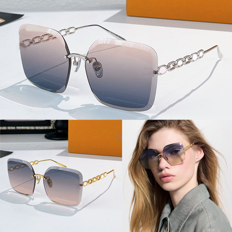 New Model Women Gorgeous Frameless Rectangle Sunglasses Z2162U Men Designer Metal Chain Design Temple Eyewear Vacation Beach UV400 Protection Glasses