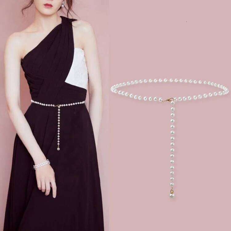 2023 New Sexy Fashion Imitation Pearl Single-layer Belted Dress Accessory Waist Chain Women 8288 H260228
