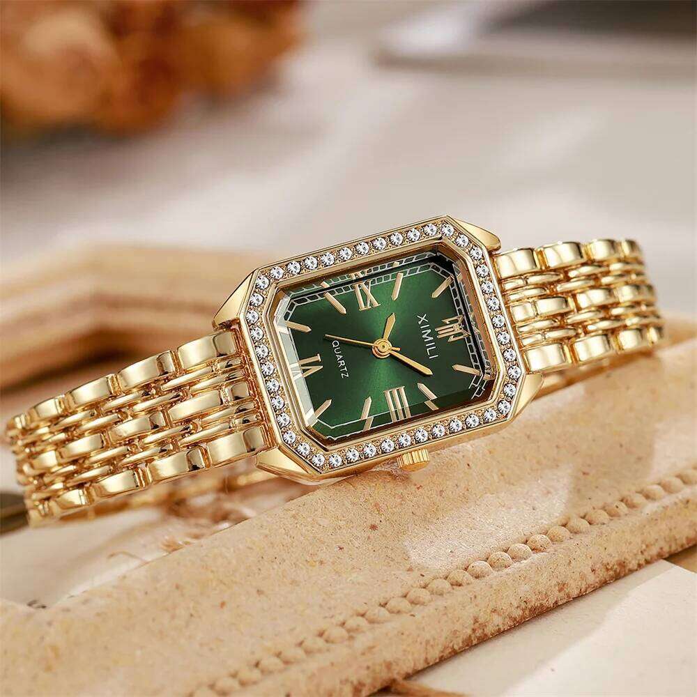 Luxury Gold Simple Diamonds Ladies Quartz Casual Stainless Steel Women Fashion Gift Dress es H260228