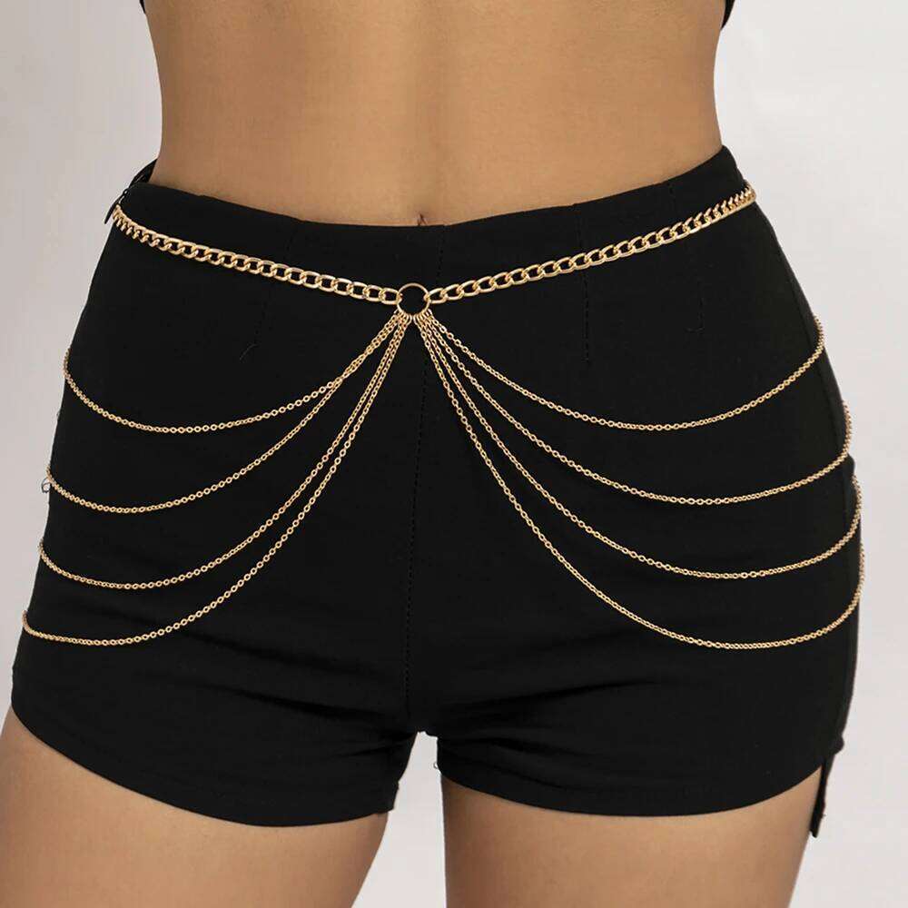 IngeSight.Z New Multi-layer Tassel Hip High Waist For Women Gold Color Metal Chain Waistband Party Dress Belts Accessorie H260228