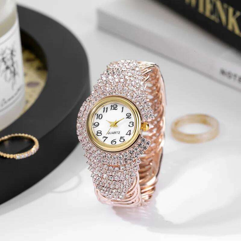 Elegant Full Rhinestone Women es Fashion Bangle Ladies Quartz Wrist Reloj Mujer H260228