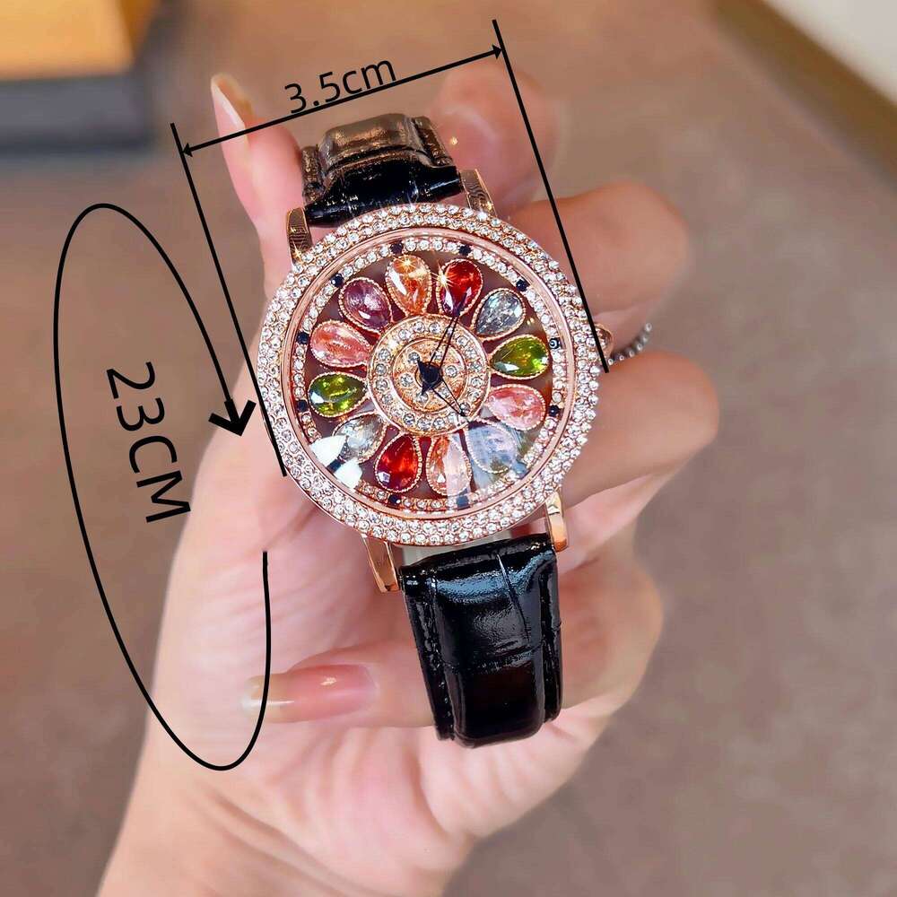1pc Dazzling And Fashionable Women's Quartz With Colorful Rhinestone Inlay, Featuring An Alluring Rotatable Dial, Durable H260228