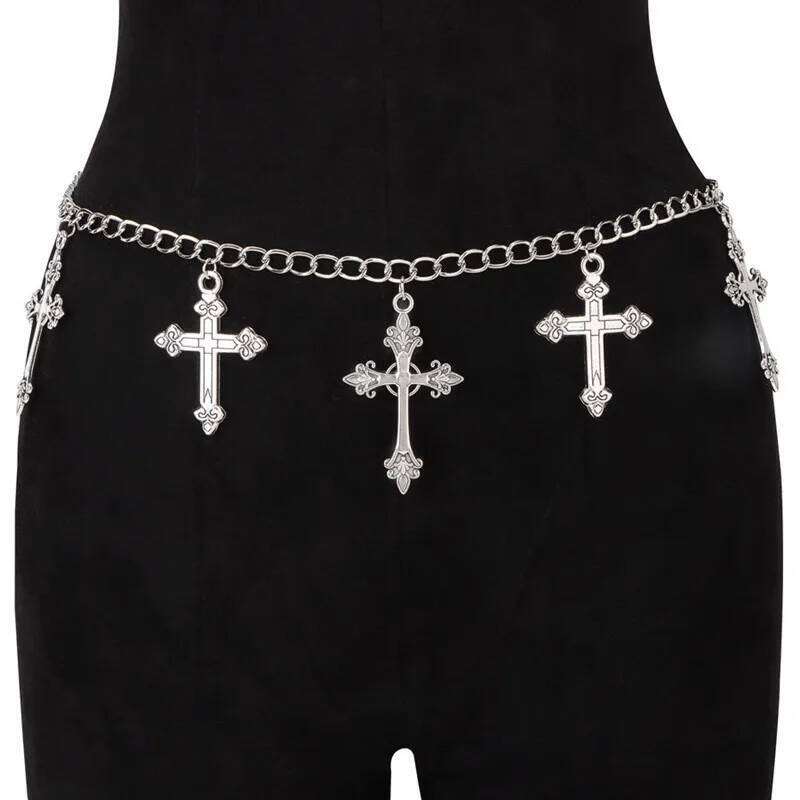 New Fashionable Hollow Belly Waist Chain Metal Cross Ring Belt Women s Personalized Irregular Design Geometric Shape H260228