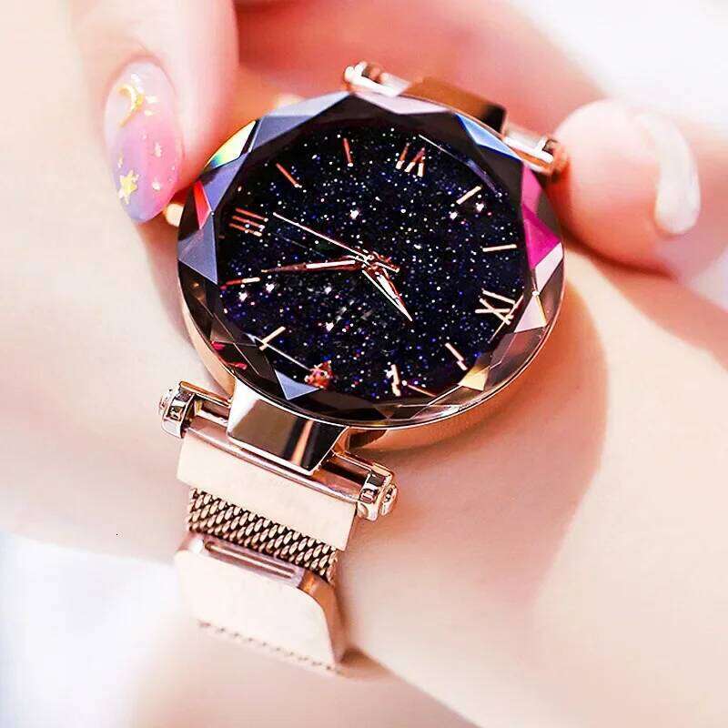 Fashion Starry Sky Womens es Magnet Buckle Mesh Belt Diamond Quartz Women Dress Clock Reloj Mujer H260228