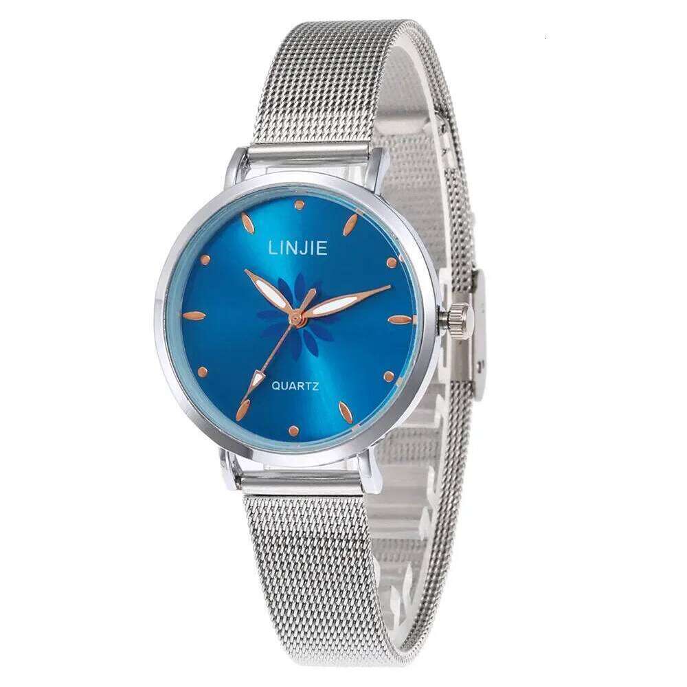 Silver Women Fashion es Minimalist Flowers Ladies Wristes Simple Stainless Steel Mesh Strap Woman Quartz Clock H260228