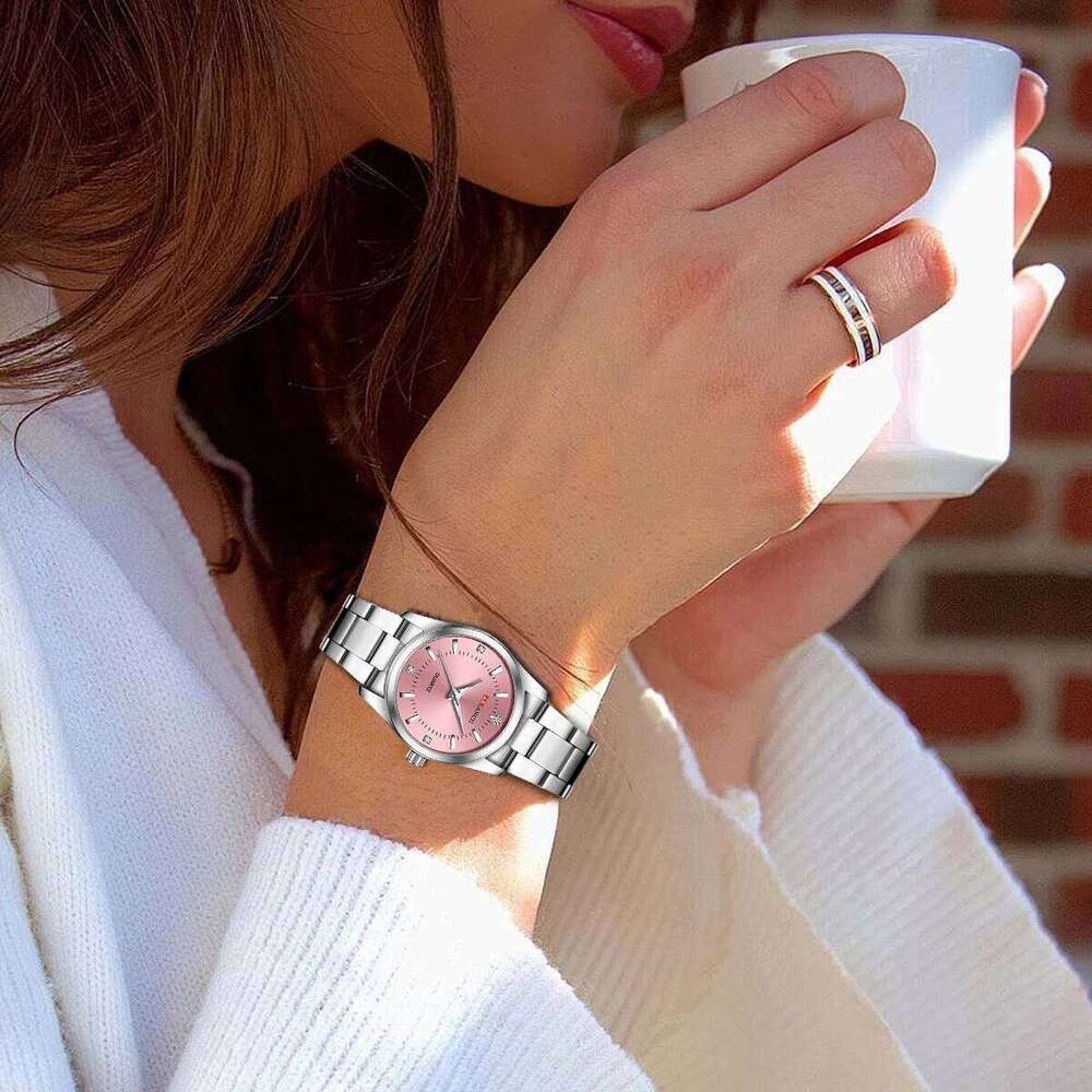 Luxury Women's 29mm Fashionable Stainless Steel Rhinestone Pink Minimalist Girl Clock Outdoor Travel Women Wrist es H260228
