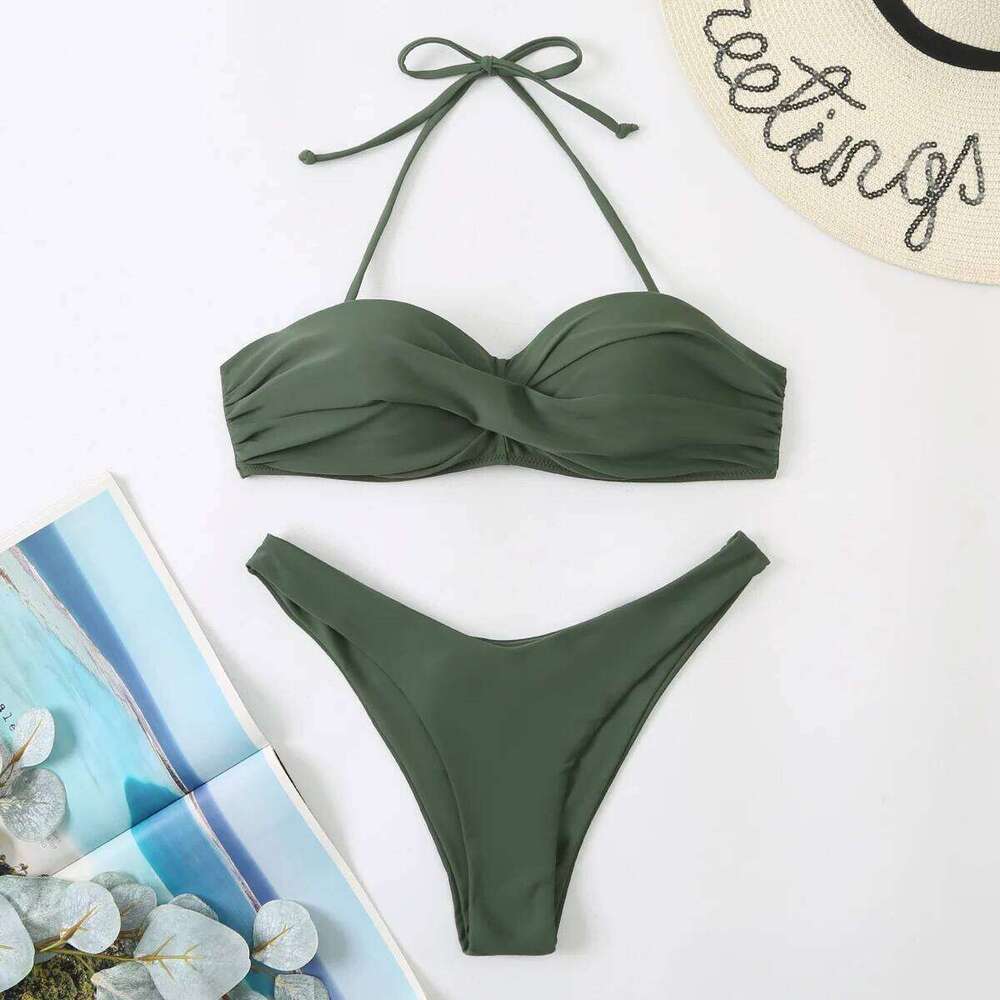 Push Up Bikini Set Women's Swimwear 2026 New Halter Bandeau Underwire Swimsuit Beach Bathing Swimming Suit for Women Z260301