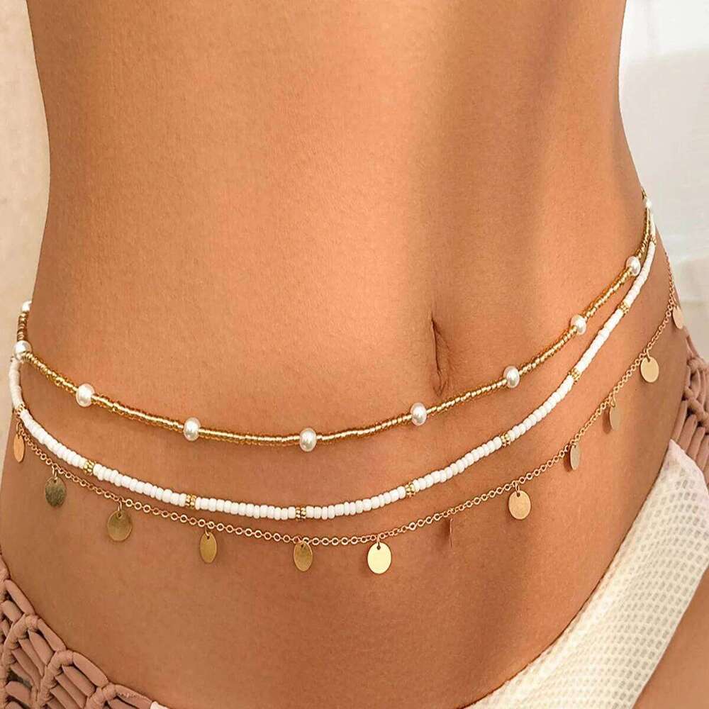 Boho Round Sequin Tassel Pendant Waist 2025 Multi Layer Sweet Imitation Pearl Woven Body Chain Girls Fashion Jewelry H260228
