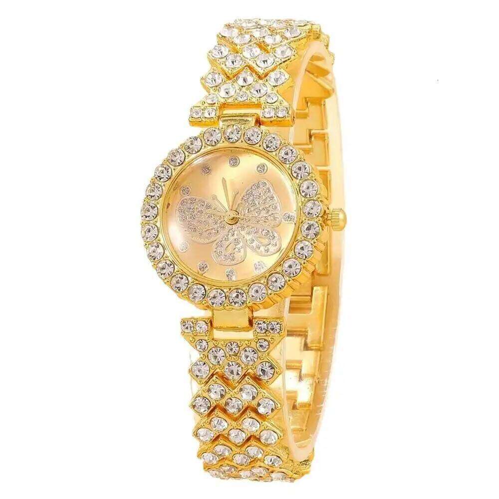 2PCS/Set Luxury Rhinestone Butterfly Dial Women es Fashion Ladies Quartz Wrist Set H260228
