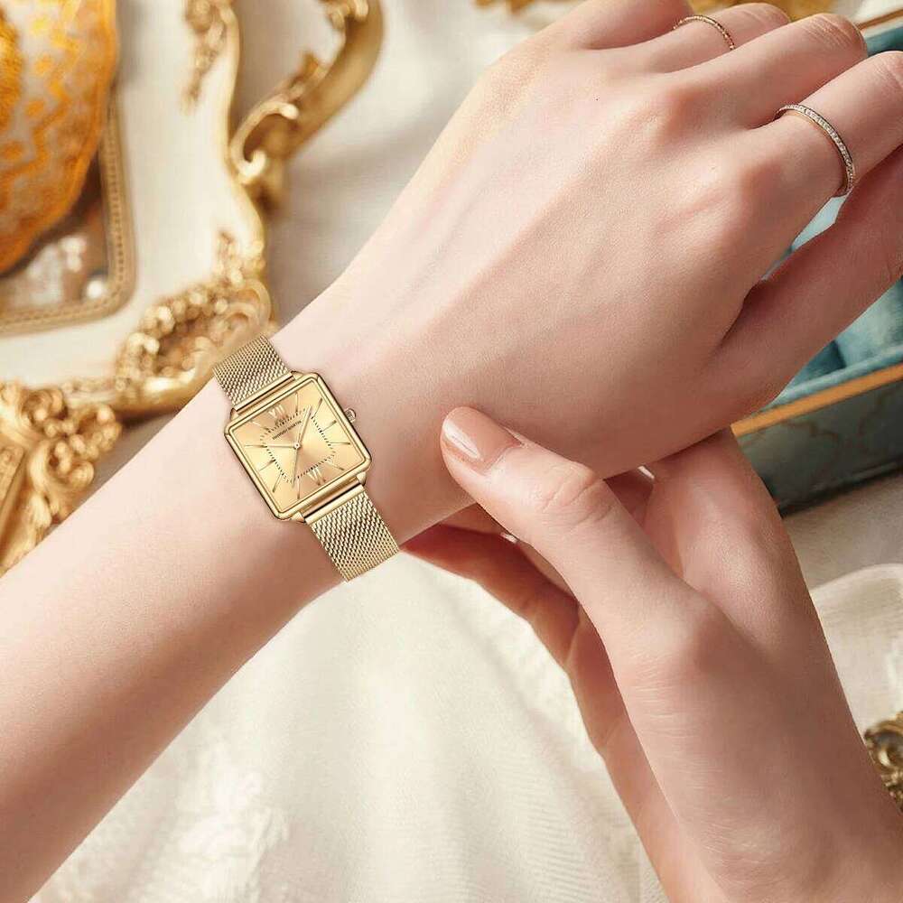 Hannah Martin Classic Women's Fashion Square Stainless Steel Mesh Belt with Japanese Quartz Movement Gift for Women H260228