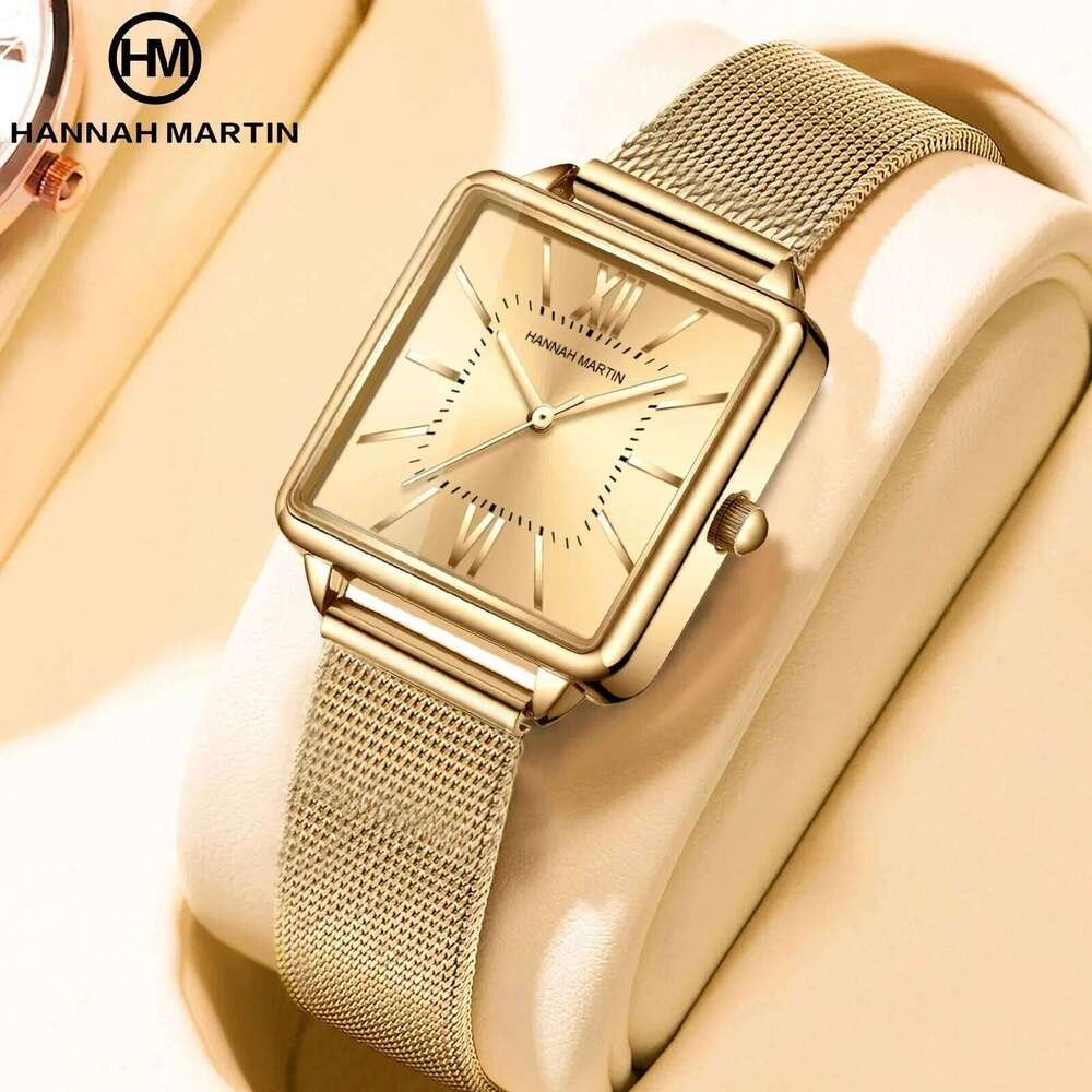 Hannah Martin Classic Women's Fashion Square Stainless Steel Mesh Belt with Japanese Quartz Movement Gift for Women H260228
