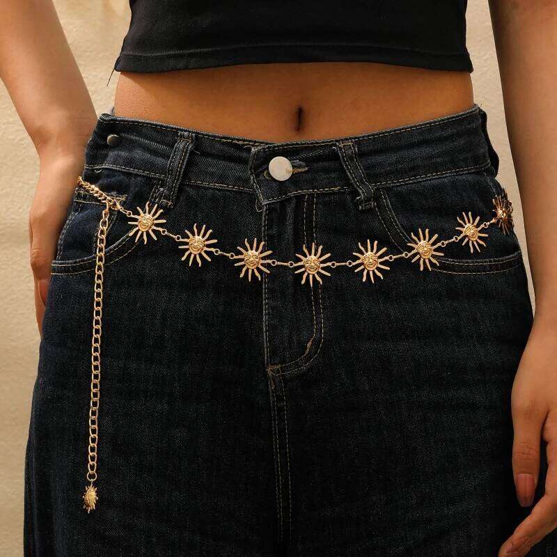 Fashion Metal Sun Women's Adjustable Durable Retro Waist Gold/Silver Carved Chain Belt H260228