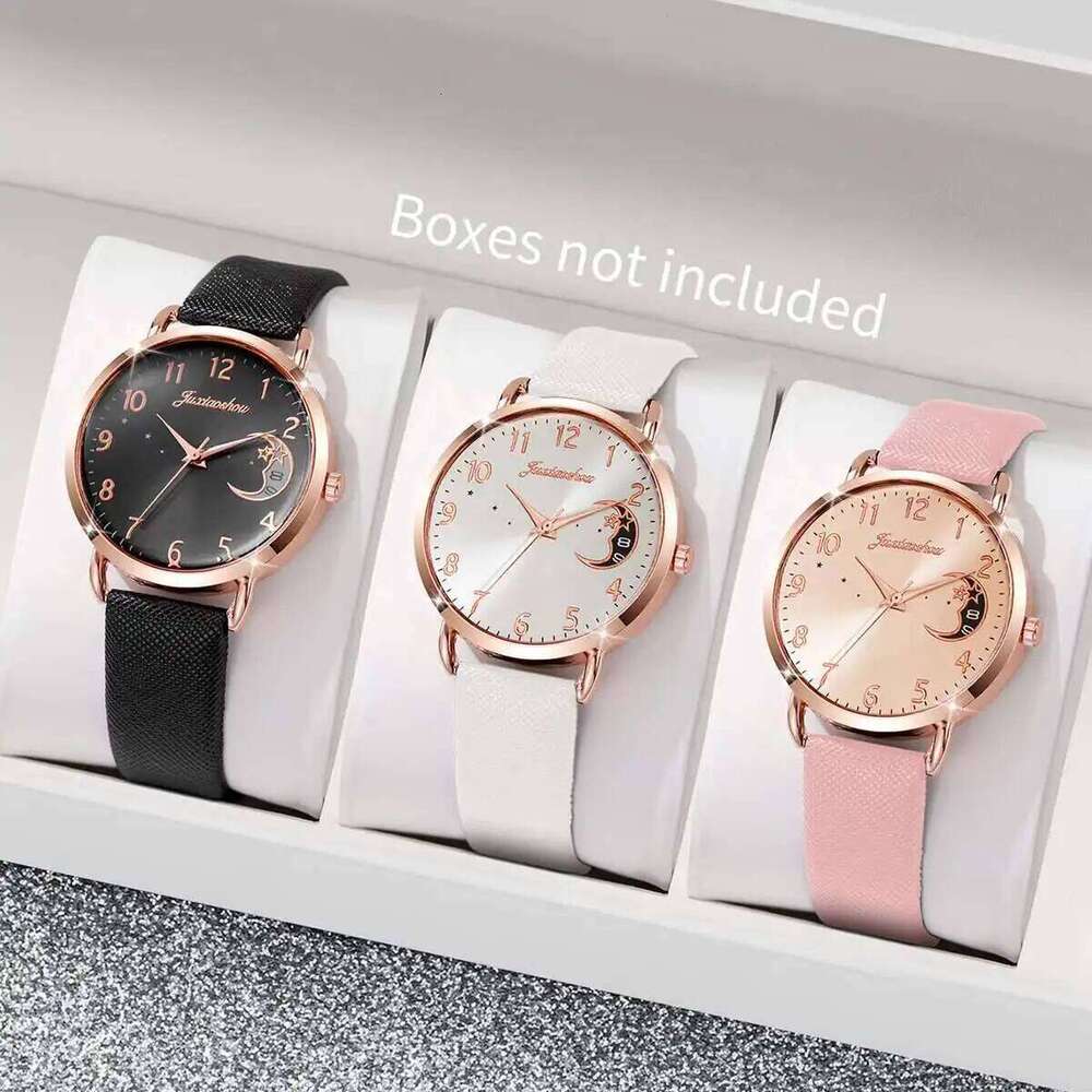 2/3/4/5PCS Fashion Moon Dial Women Quartz es Set Casual Leather Strap Wristes Reloj MujerWithout Box H260228