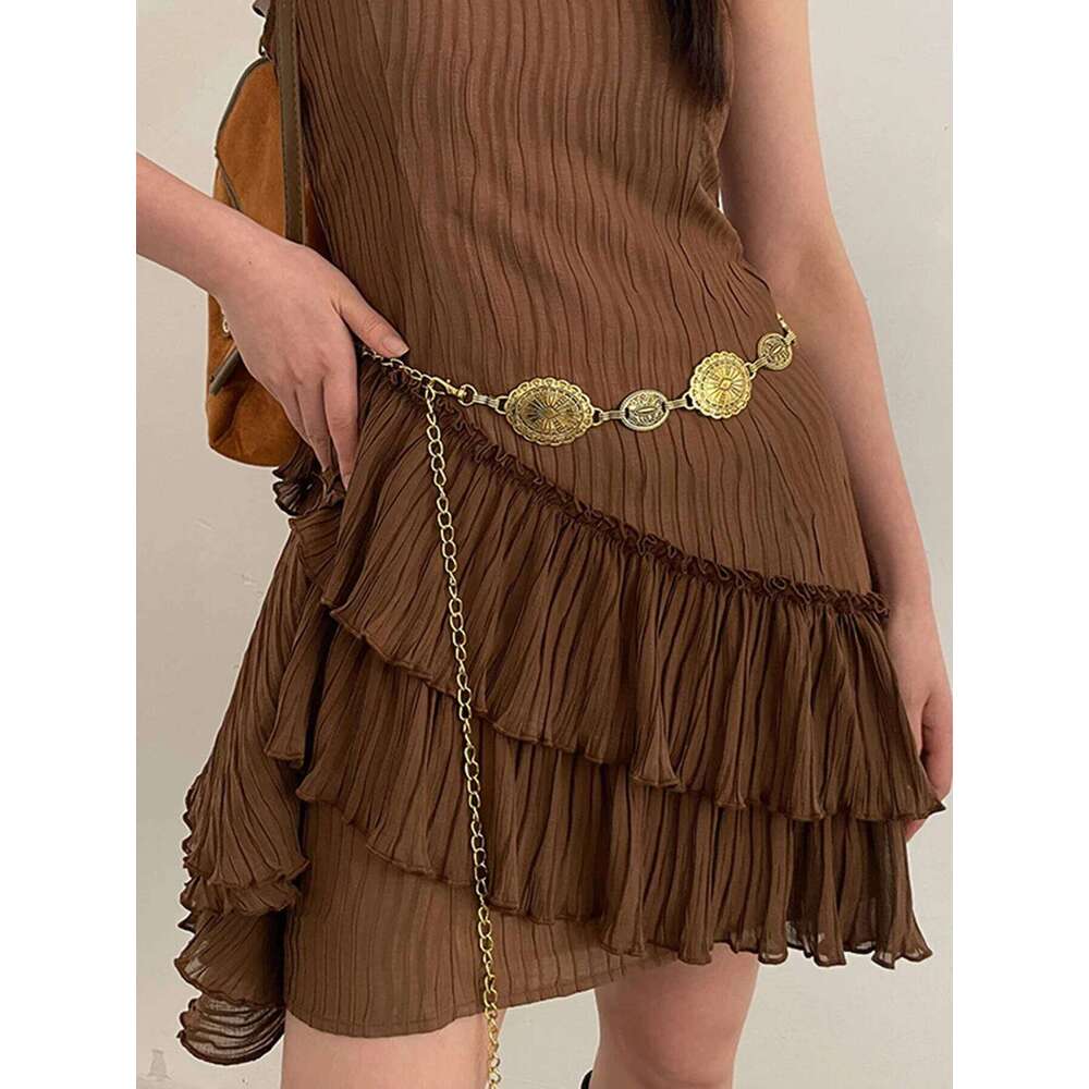 1pc women's retro Bohemian ethnic style high-end metal chain with skirt belt Vintage Oval Waist Chain Body Jewelry Gifts H260228