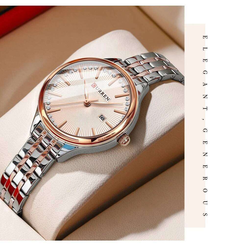 Curren 9099 Fashion Steel Belt Diamond Inlaid Quartz Waterproof Calendar Women's Relogio Feminino H260228