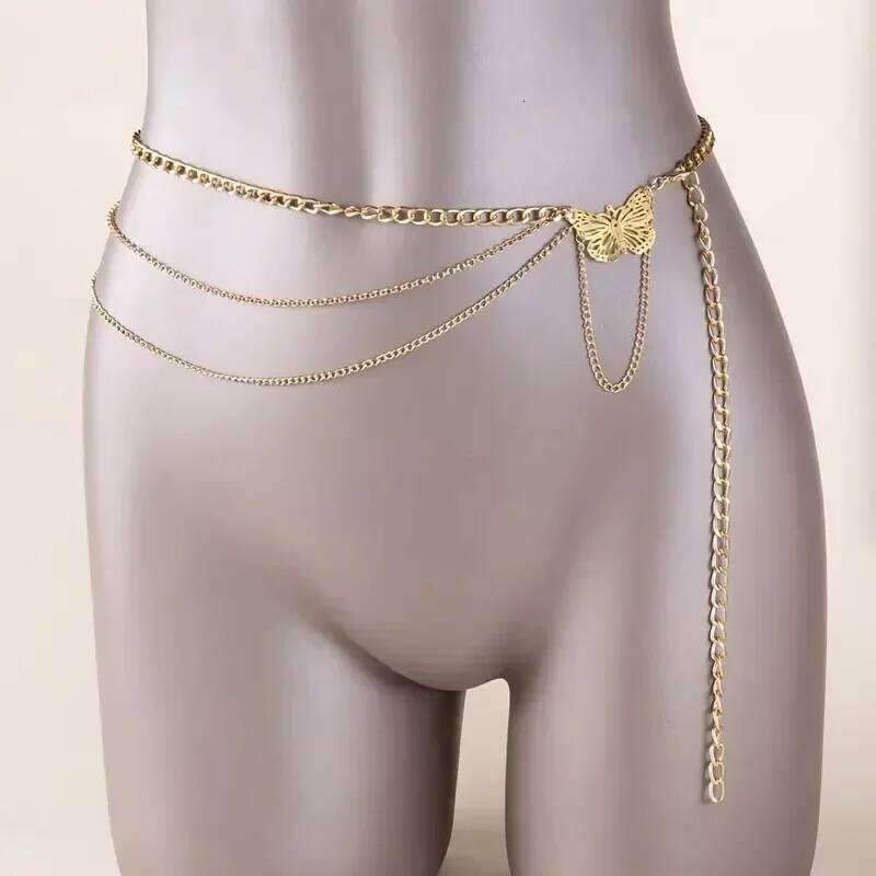 2025Summer Versatile Hip Hop Retro Tassel Waist Female Creative Hollow Butterfly Flower Plate Body Chain H260228