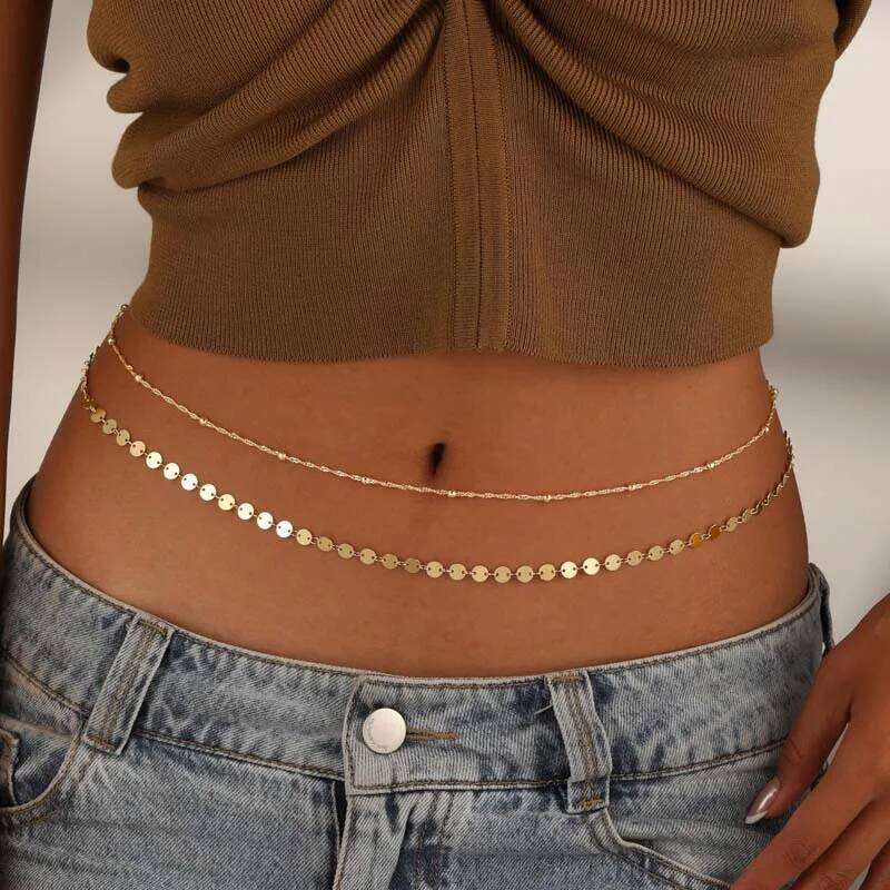 Fashion Gold Color Double Layer Beaded Waist for Women Simple Metal Round Sequin Body Chain Beach Jewelry Accessories H260228
