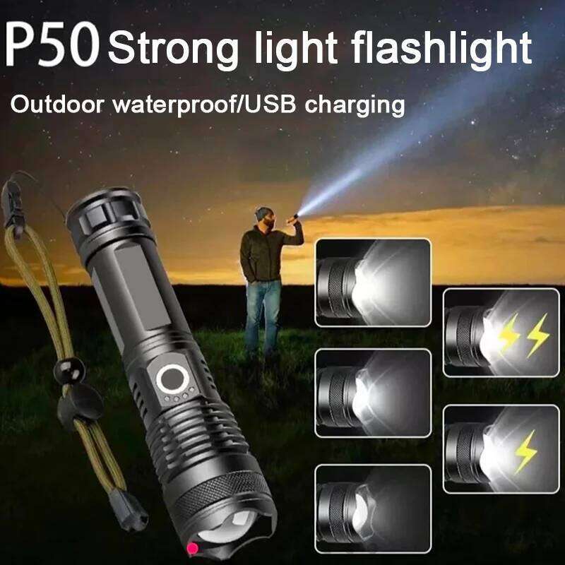 2025 High quality Outdoor-Focused Rechargeable LED Tactical Flashlight Aluminum Alloy Telescopic Zoom for Camping and Fishing Z260301