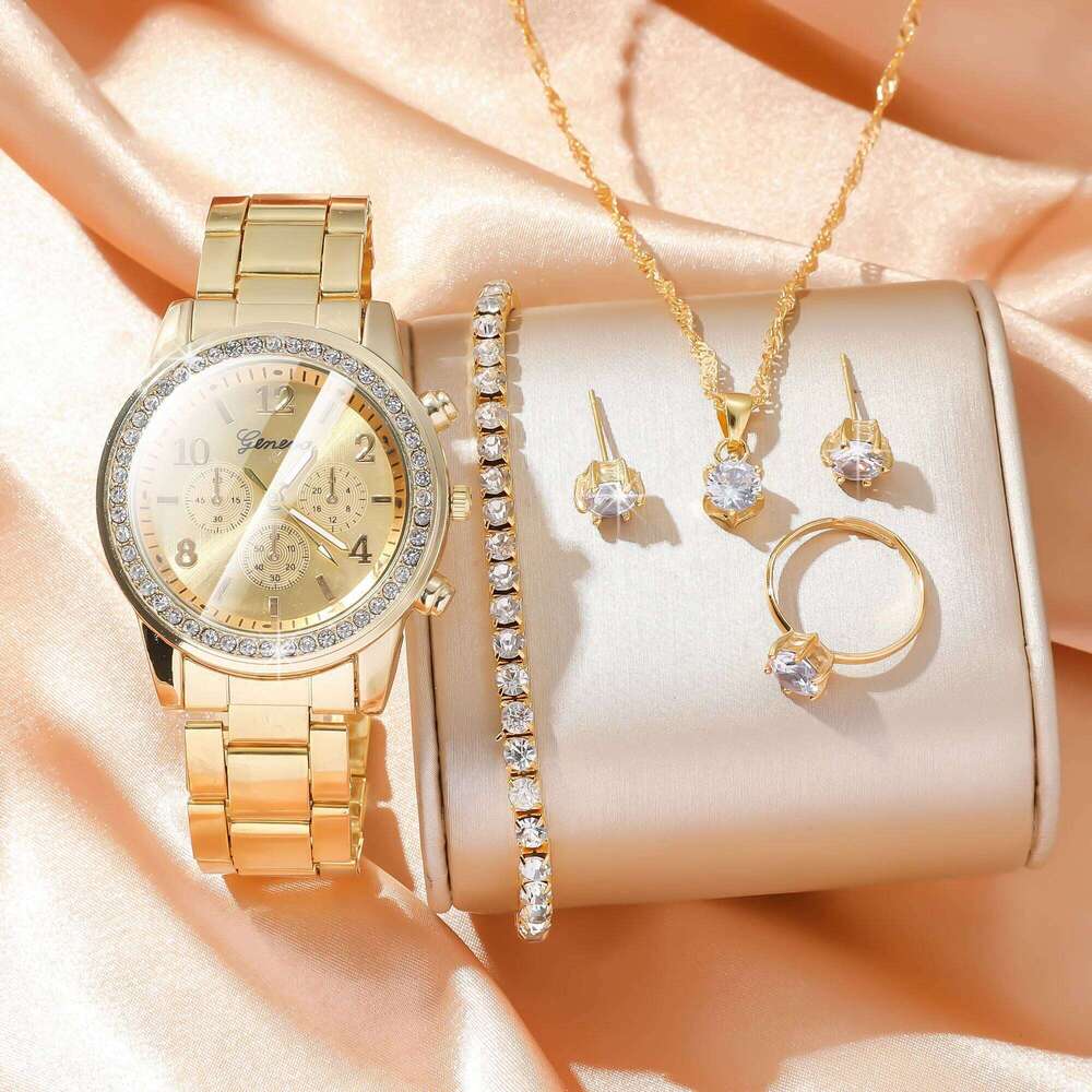 5pcs/set steel belt fake three eyes women's casual Korean quartz set H260228